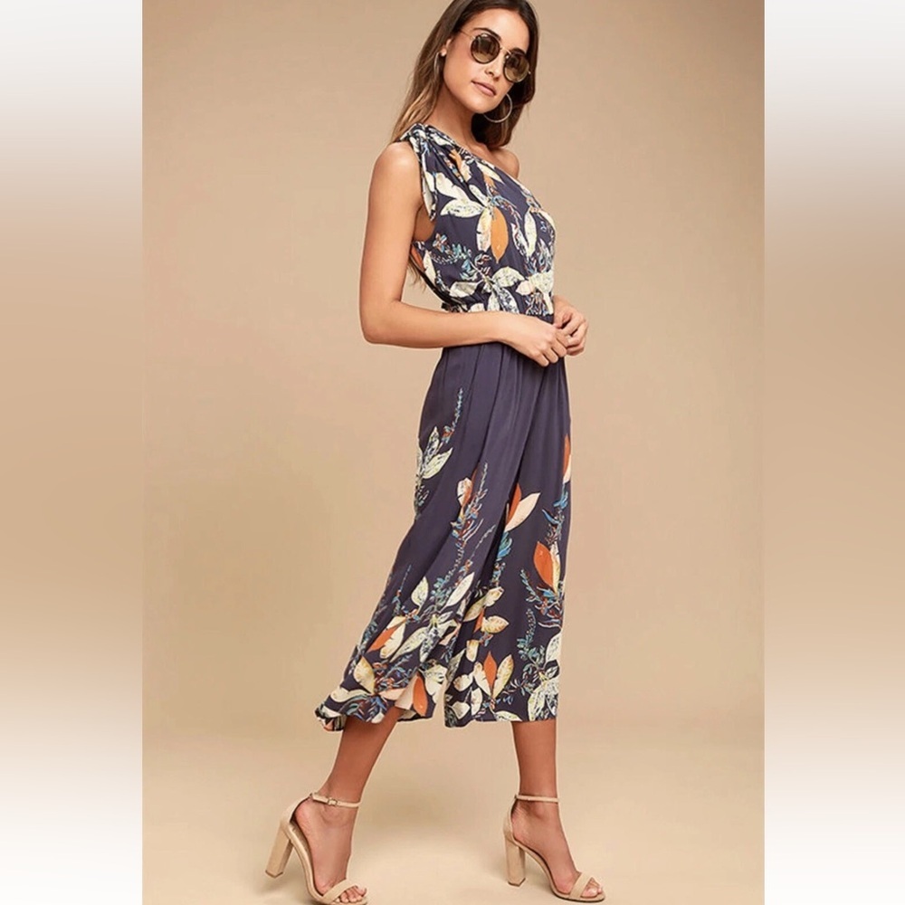 Free People One-Shoulder Floral Jumpsuit in Navy and Orange - Picture 2 of 15